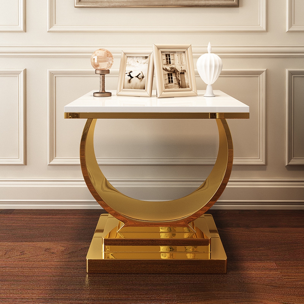 Questions and Answers for Postmodern White End Table with Stainless Steel Base Crescent Moon Deisgn