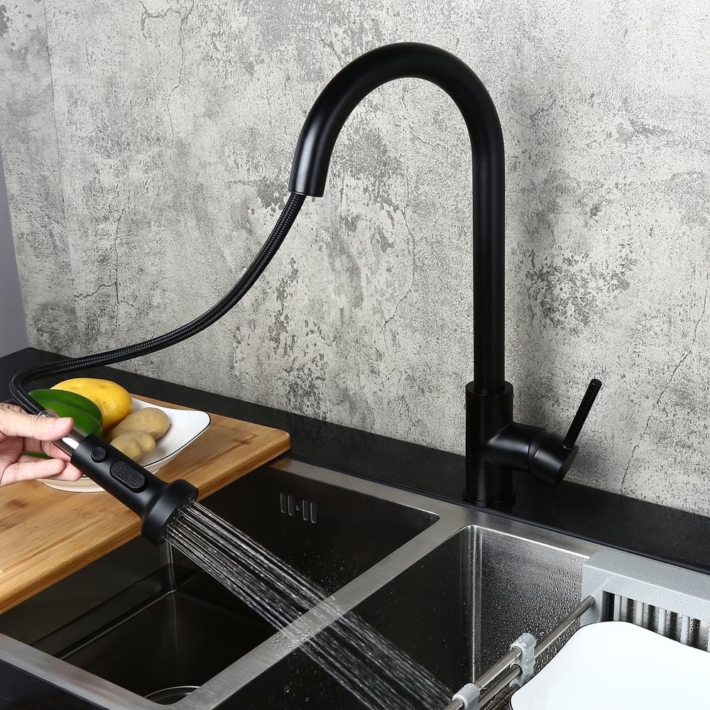 Questions and Answers for Commercial 3-Function Pull Down Spray Swivel Sprayhead Kitchen Sink Faucet with Deck Plate Matte Black Brass