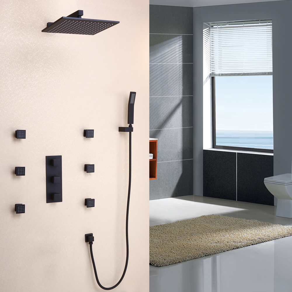 Questions and Answers for Modern Wall Mounted 12" Rainfall Showerhead & Handheld Shower with Six Body Spray Jets