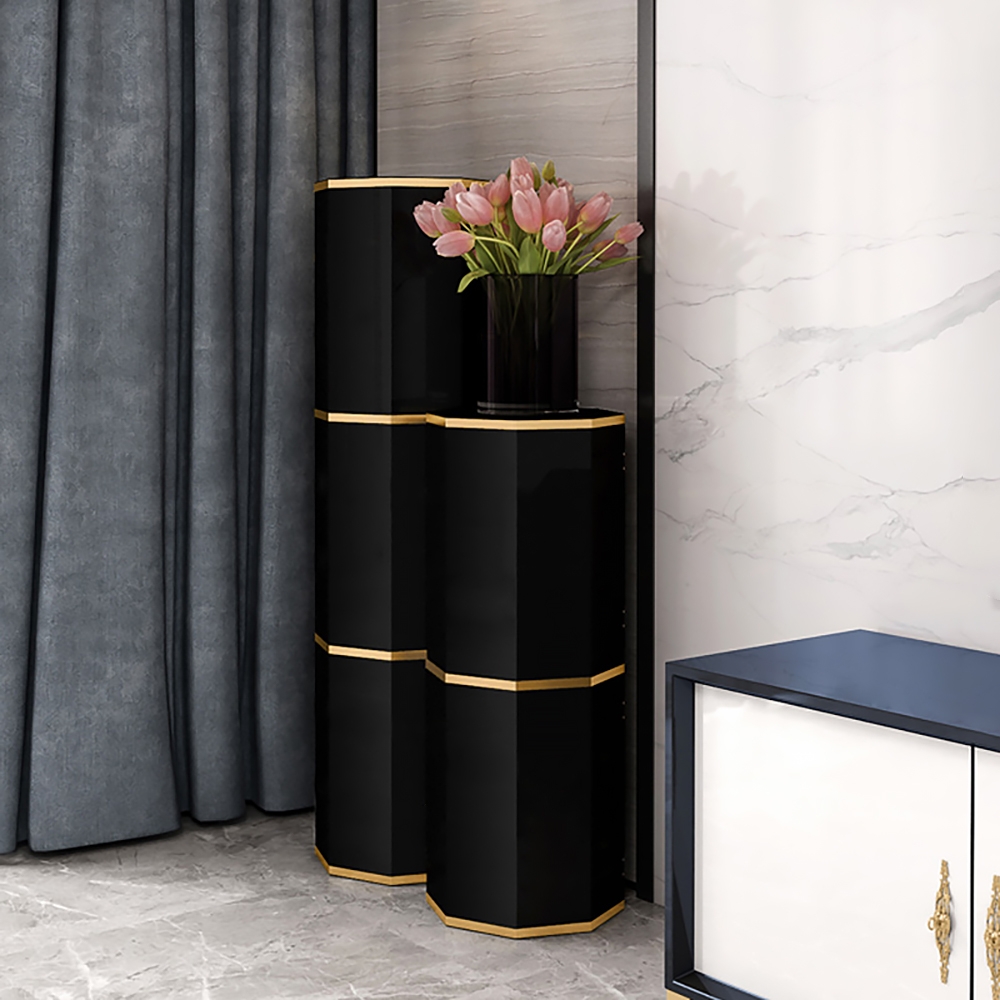 Questions and Answers for Black Round Swivel Tall And Narrow Shoes Storage Cabinet with 3 Doors 18 Shoes