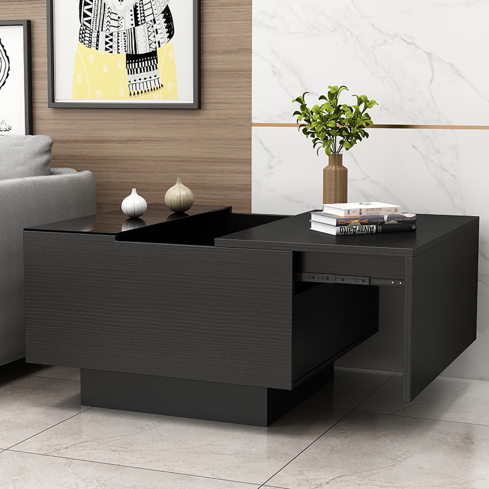 Customer Reviews for 600mm Modern Black Wood Sqaure End Table with Storage