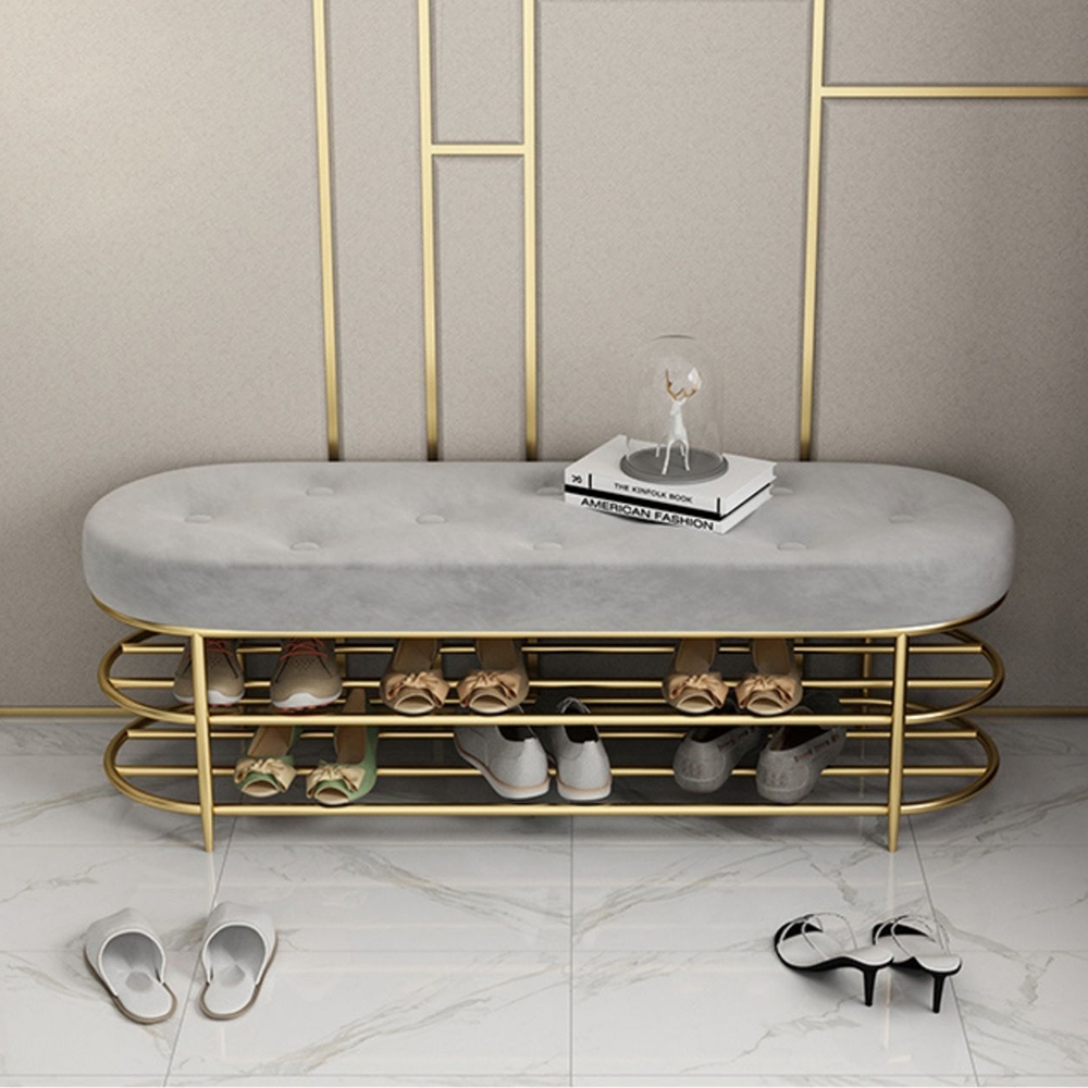 Questions and Answers for Modern Upholstered Bench Grey Velvet Bench with Shelf Bench with Shoe Storage