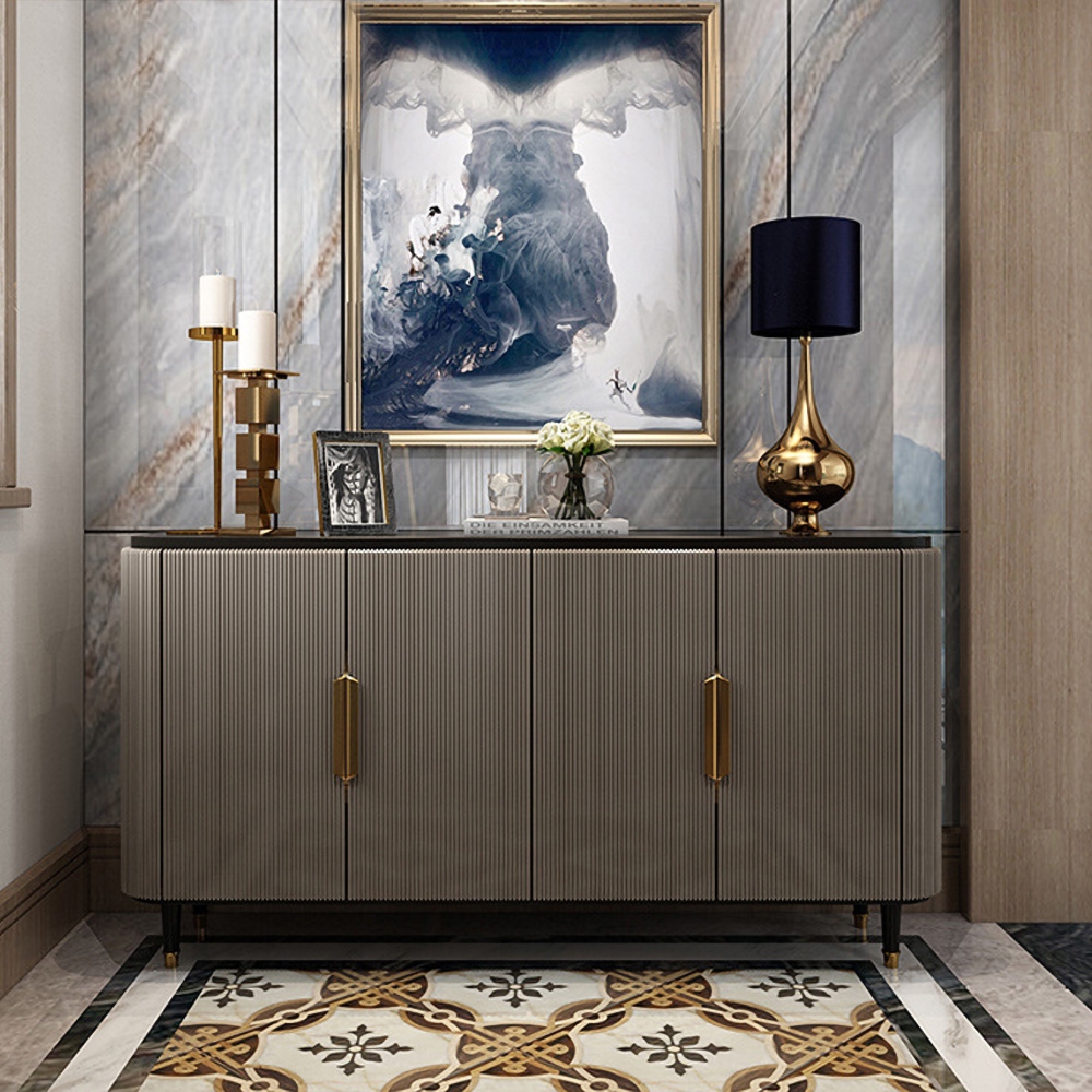 Hodnocení zákazníků pro položku Moderní příborník Buffet černá kuchyňská skříňka se 4 dveřmi ve zlatě