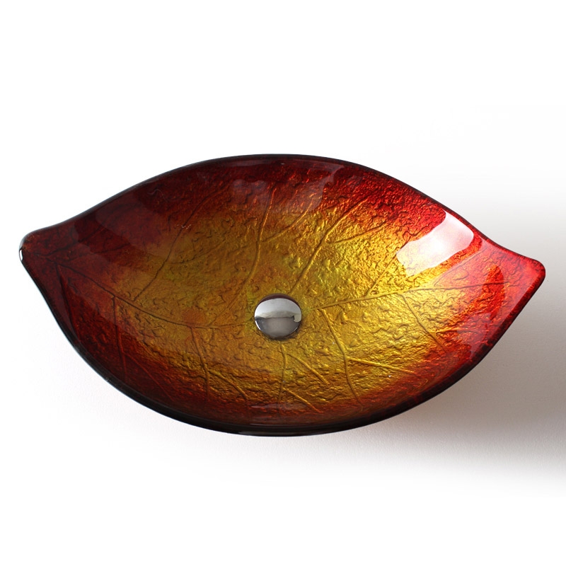 Questions and Answers for Hot Melted Red&Gold Leaf Shaped Tempered Glass Vessel Sink Waterfall Faucet Set