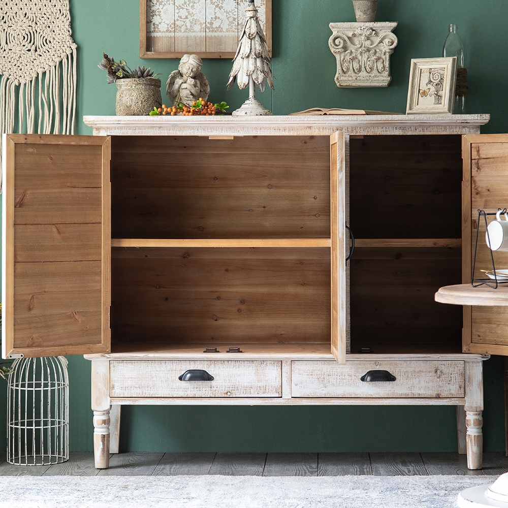Questions and Answers for Distrate Farmhouse Distressed White Cabinet Artistic Surface with 2 Drawers 2 Shelves