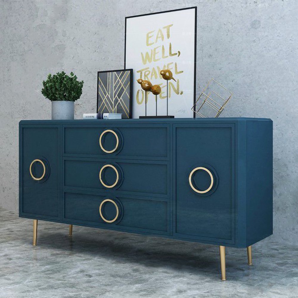 Questions and Answers for Rindix Blue Sideboard Cabinet Gold Credenza Drawers & 2 Doors 47.2'' Mid-Century