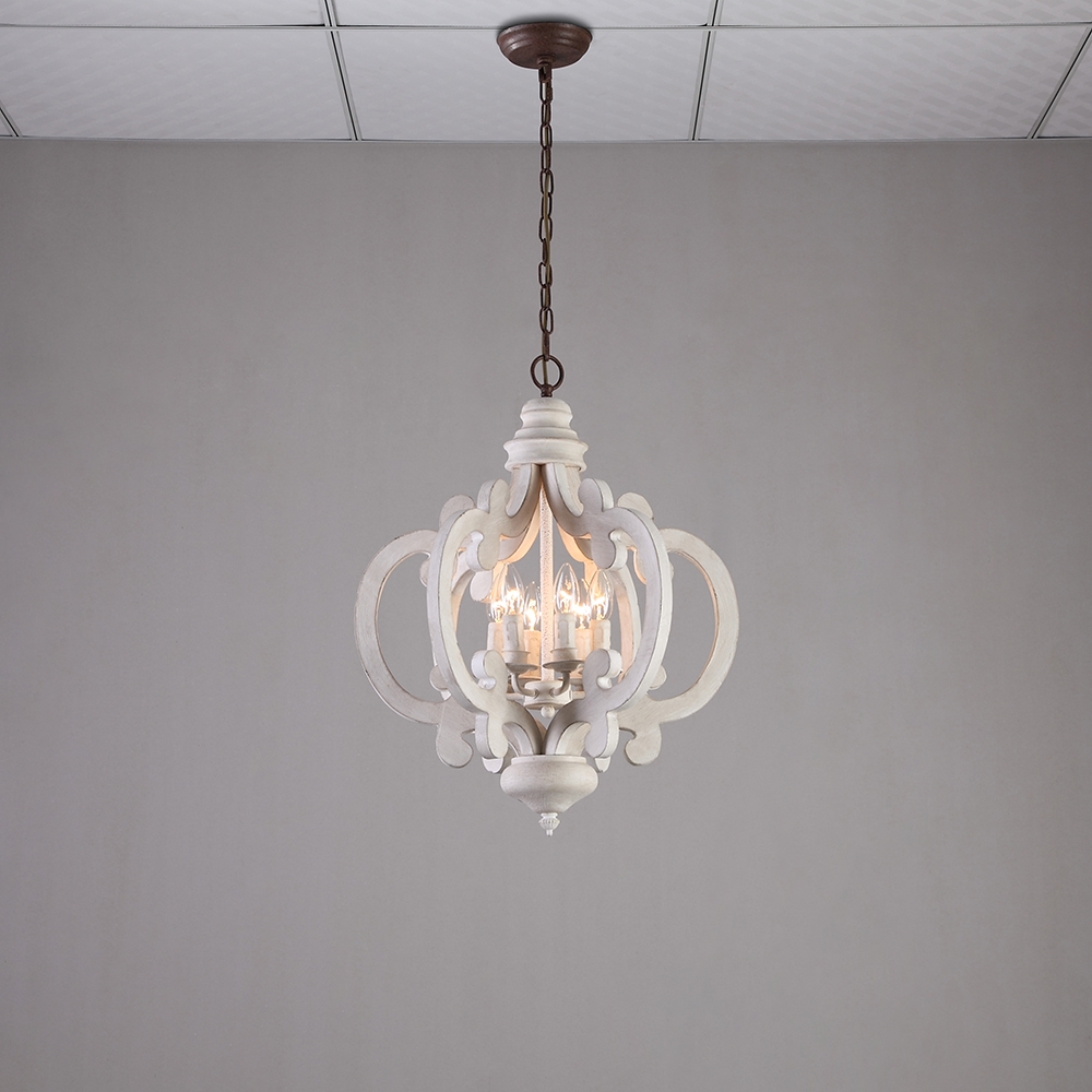 Questions and Answers for French Country Weathered Wood & Iron 6-Light Candle-Style Chandelier in Distressed White