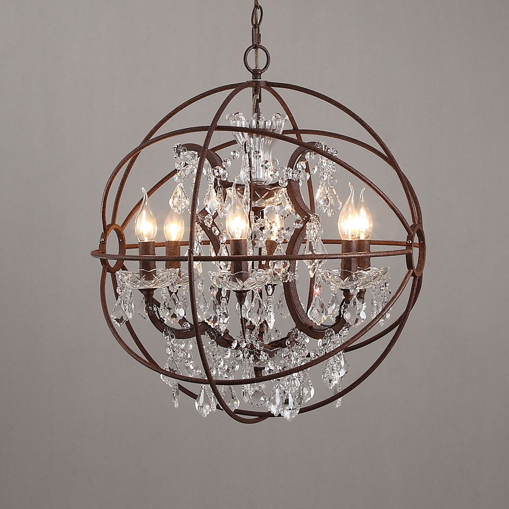 Questions and Answers for Modern 6 Lights Clear Crystal Rust Metal Orb Chandelier
