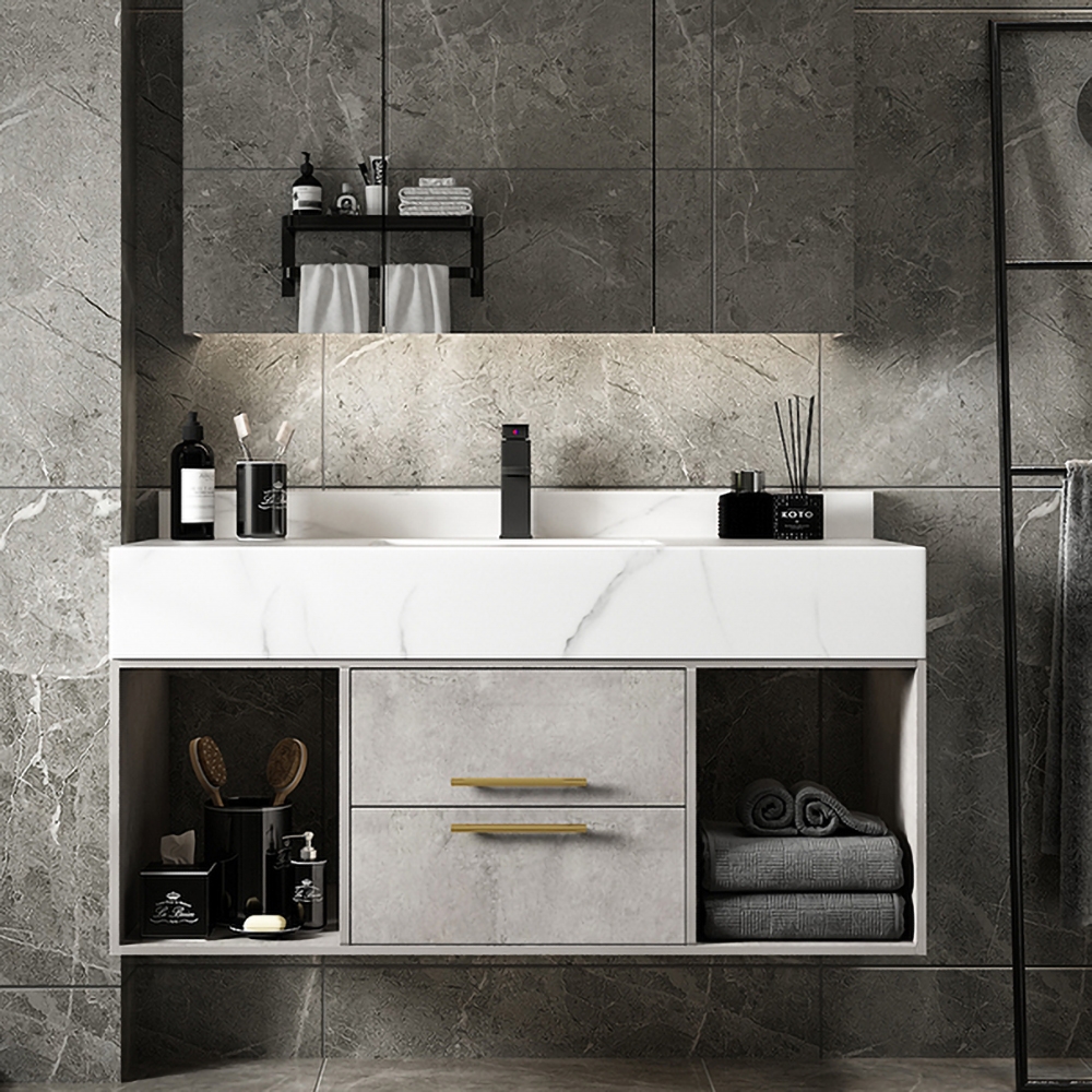 Questions and Answers for 1000mm Grey Floating Bathroom Vanity with Stone Top Wall Mounted Cabinet