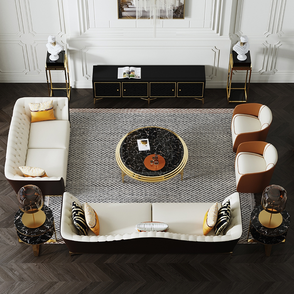 Reseñas de Clientes para Mesa auxiliar redonda de mármol negro dorado con mesita de noche de almacenamiento de 2 niveles