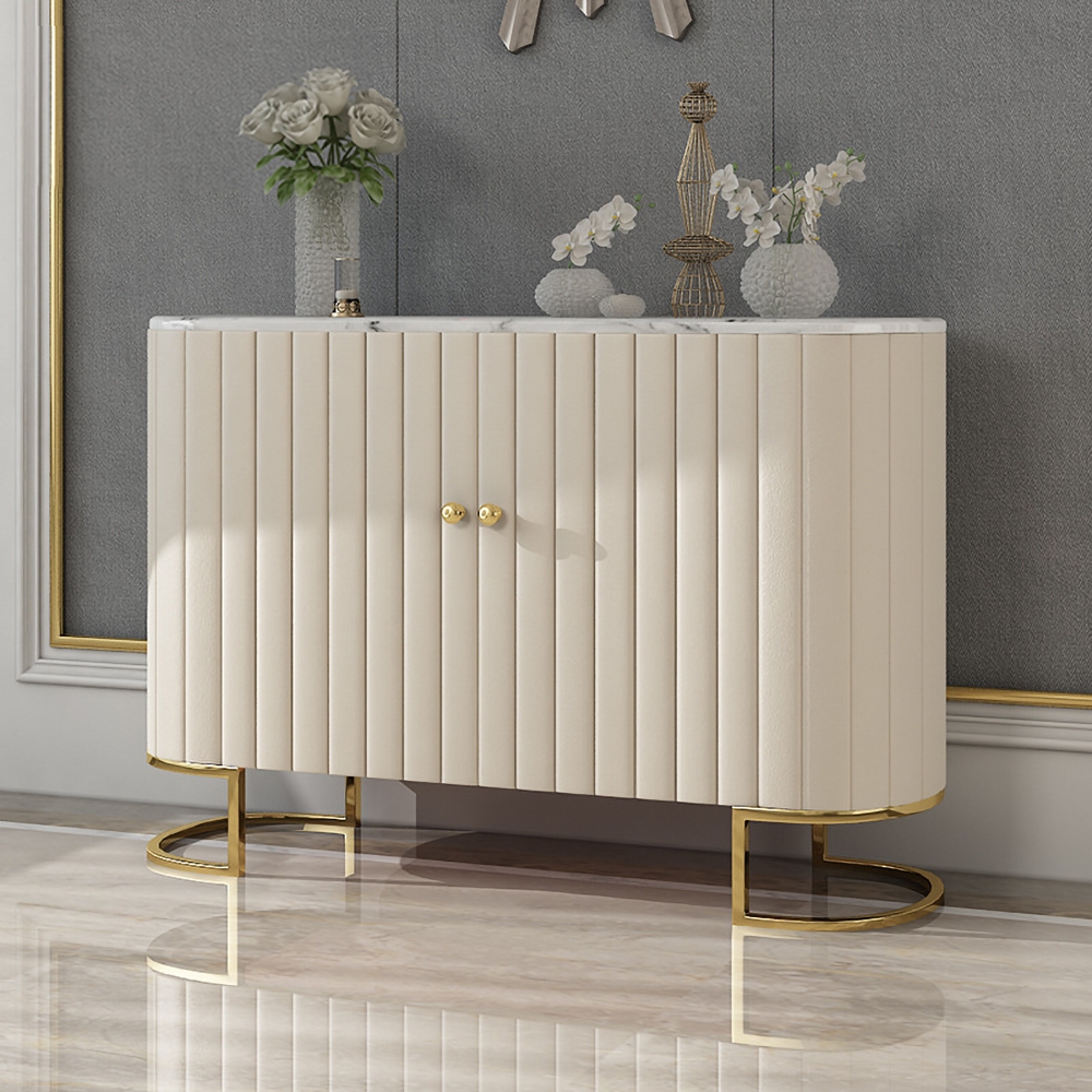 Questions and Answers for Epaule Off White Modern Sideboard Buffet PU Leather Sideboard Cabinet with Drawers Gold