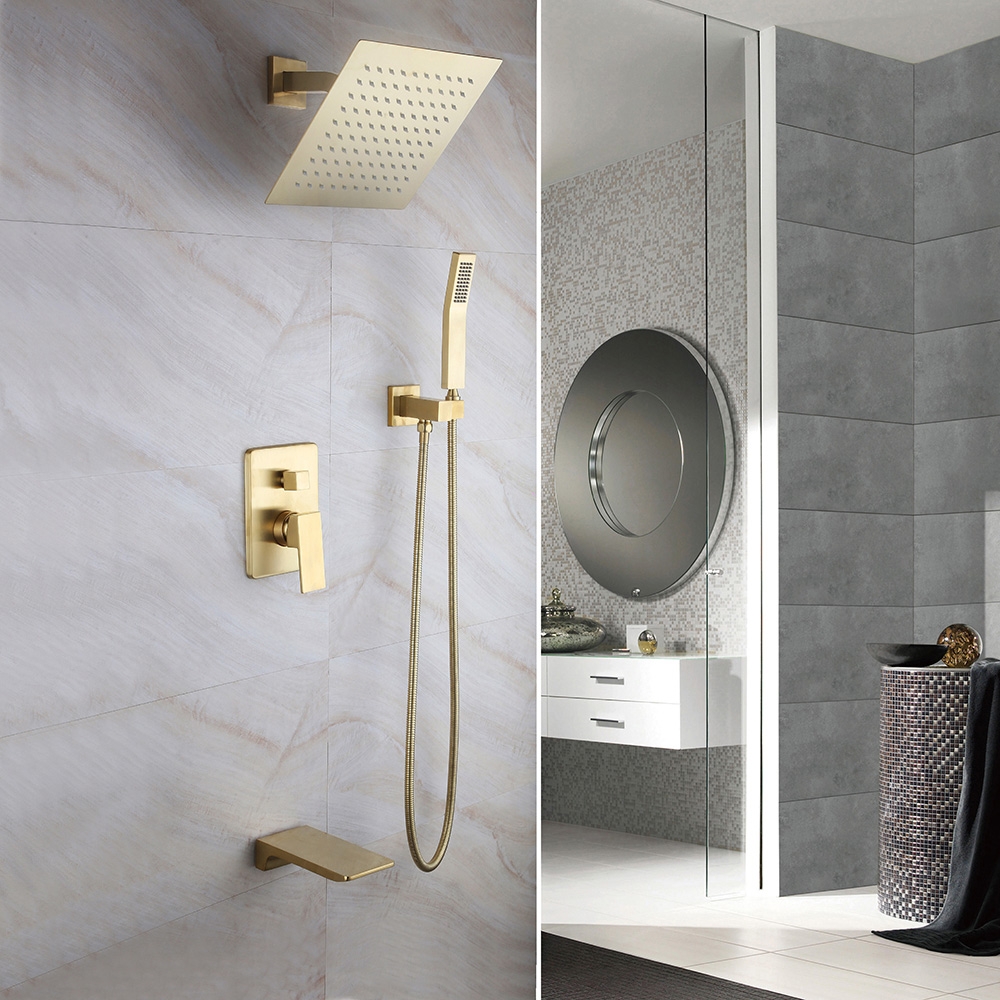 Questions and Answers for Solid Brass Wall Mount Rainshower Hand Shower & Bath Spout Shower Mixer in Brushed Gold