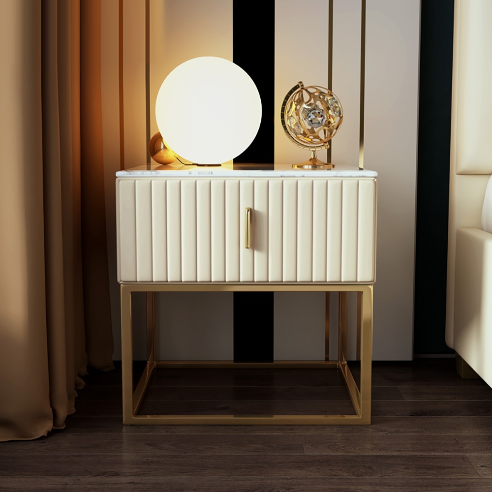 Questions and Answers for Off White Bedside Table with 1-Drawer Faux Marble Top PU Upholstery 1-Drawer 