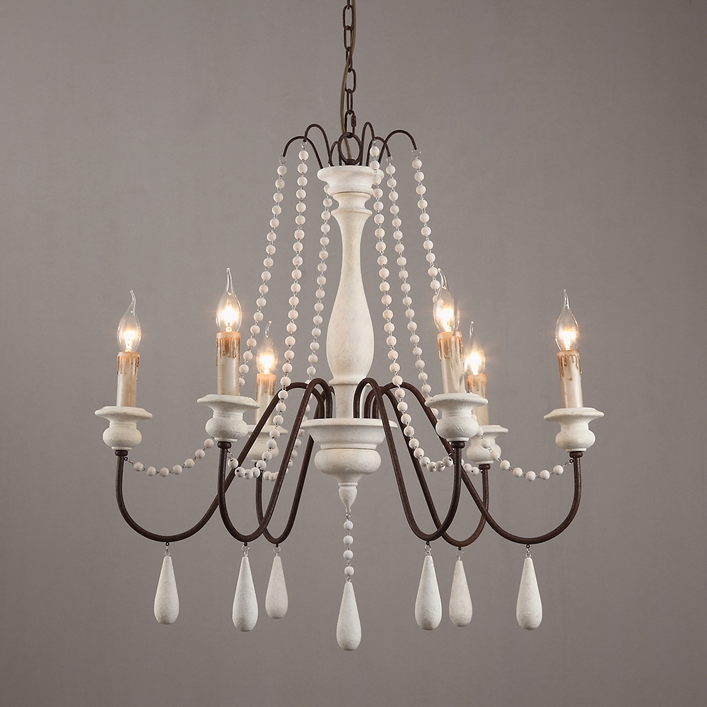 Customer Reviews for French Country Candle-Style Wood Bead Swag 1-Tier Wooden Chandelier 6-Light in White