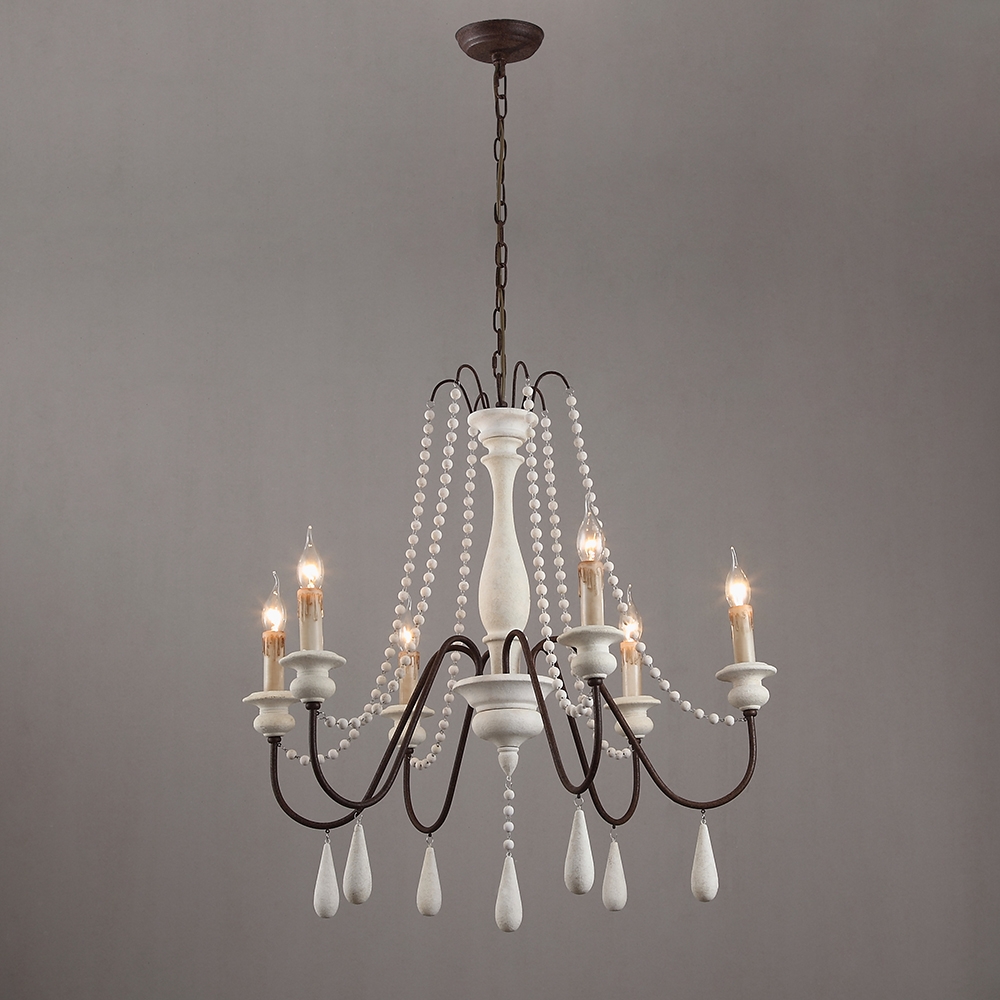 Customer Reviews for French Country Candle-Style Wood Bead Swag 1-Tier Wooden Chandelier 6-Light in White