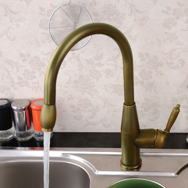 Oceny klientów dla Klasyczna bateria kuchenna z pojedynczym uchwytem z wysuwanym na pokładzie z wysokim łukiem z antycznego mosiądzu