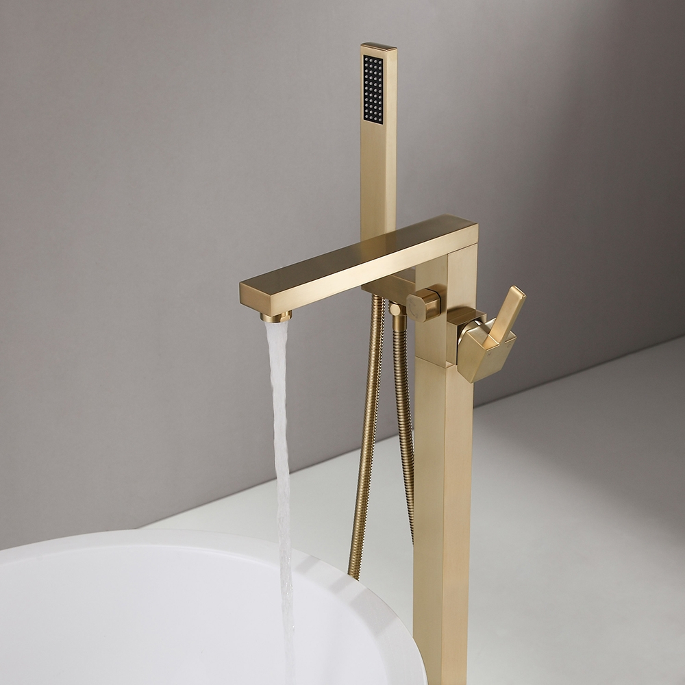 Pytania i odpowiedzi dla Wolnostojący kran wannowy złoty szczotkowany mosiądz z prysznicem ręcznym