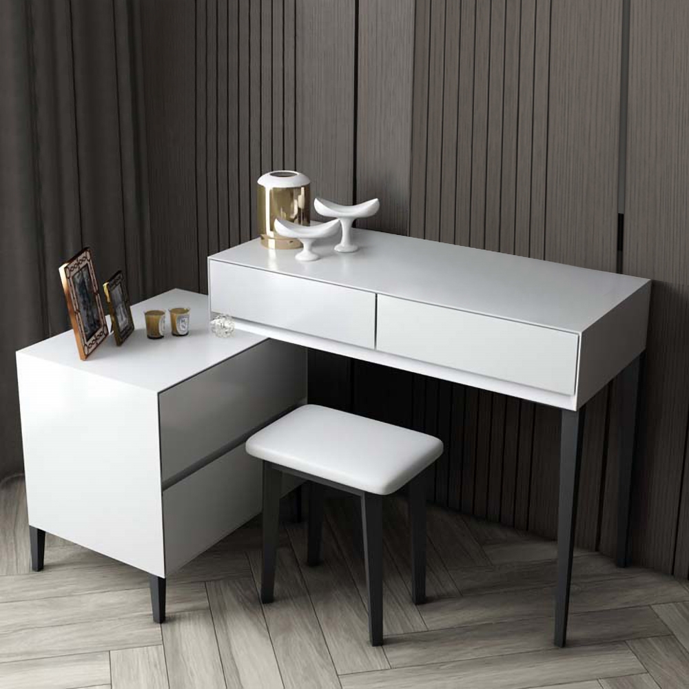 Avaliações de clientes sobre Penteadeira de maquiagem de canto branco com armazenamento de 4 gavetas, moderna e expansível