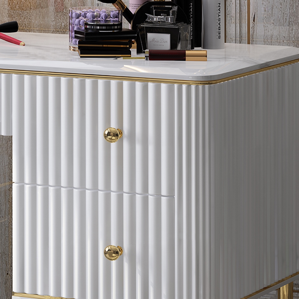 Bline White Makeup Vanity Faux Marble Dressing Table with Drawers Gold Stainless Steel|Homary UK