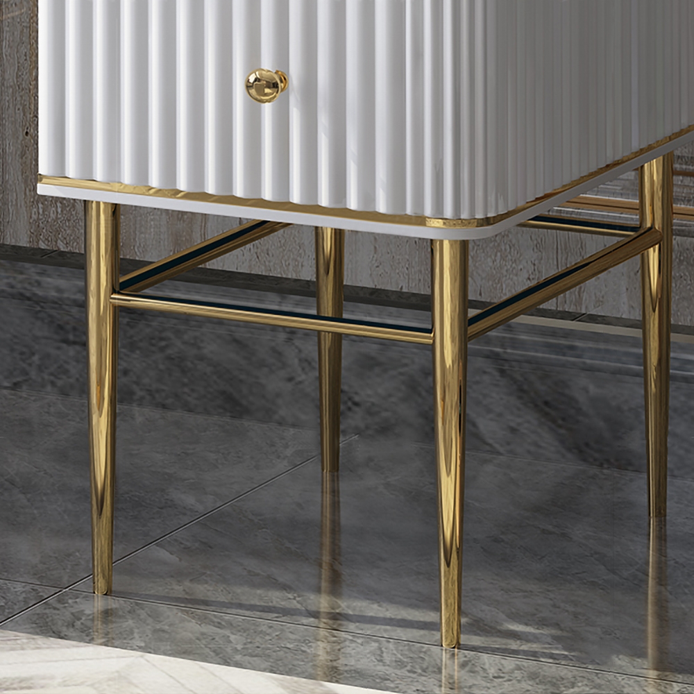 Bline White Makeup Vanity Faux Marble Dressing Table with Drawers Gold Stainless Steel|Homary UK