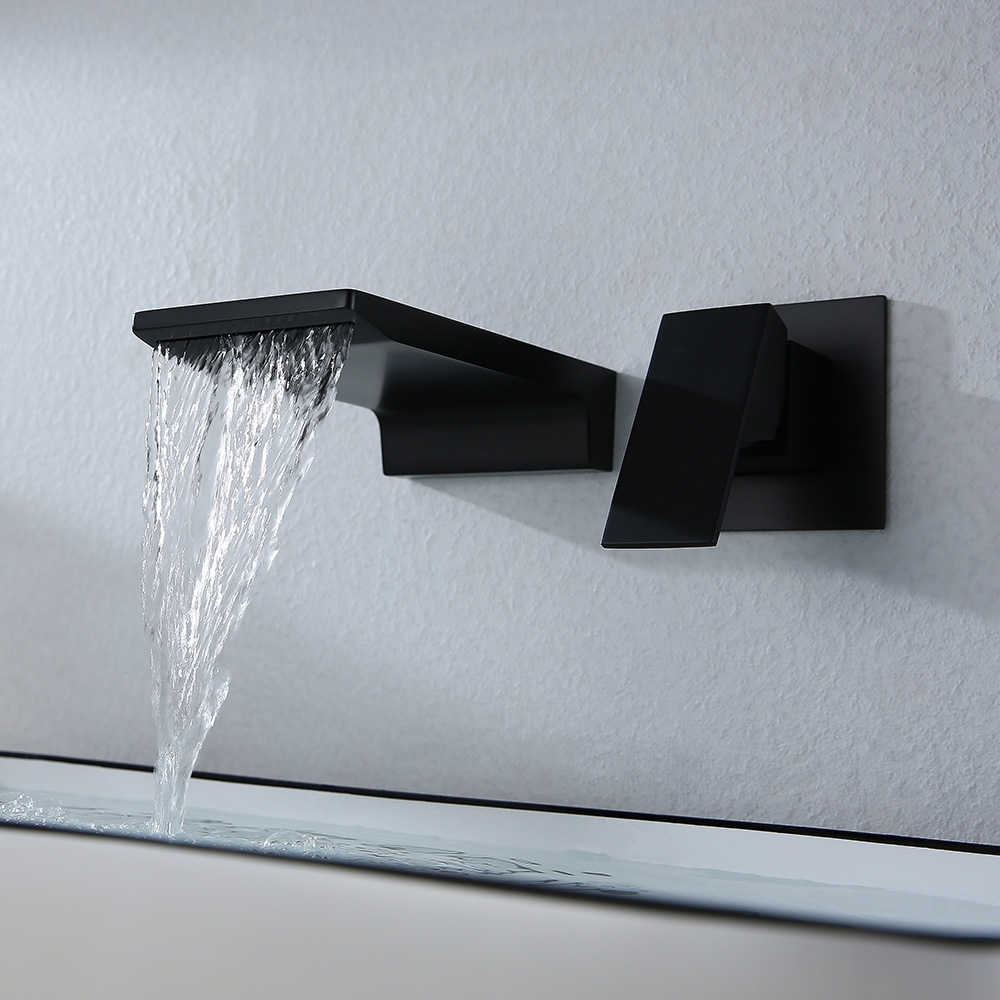 Questions et Réponses pour Robinet d'évier de salle de bain noir mat à fixation murale cascade