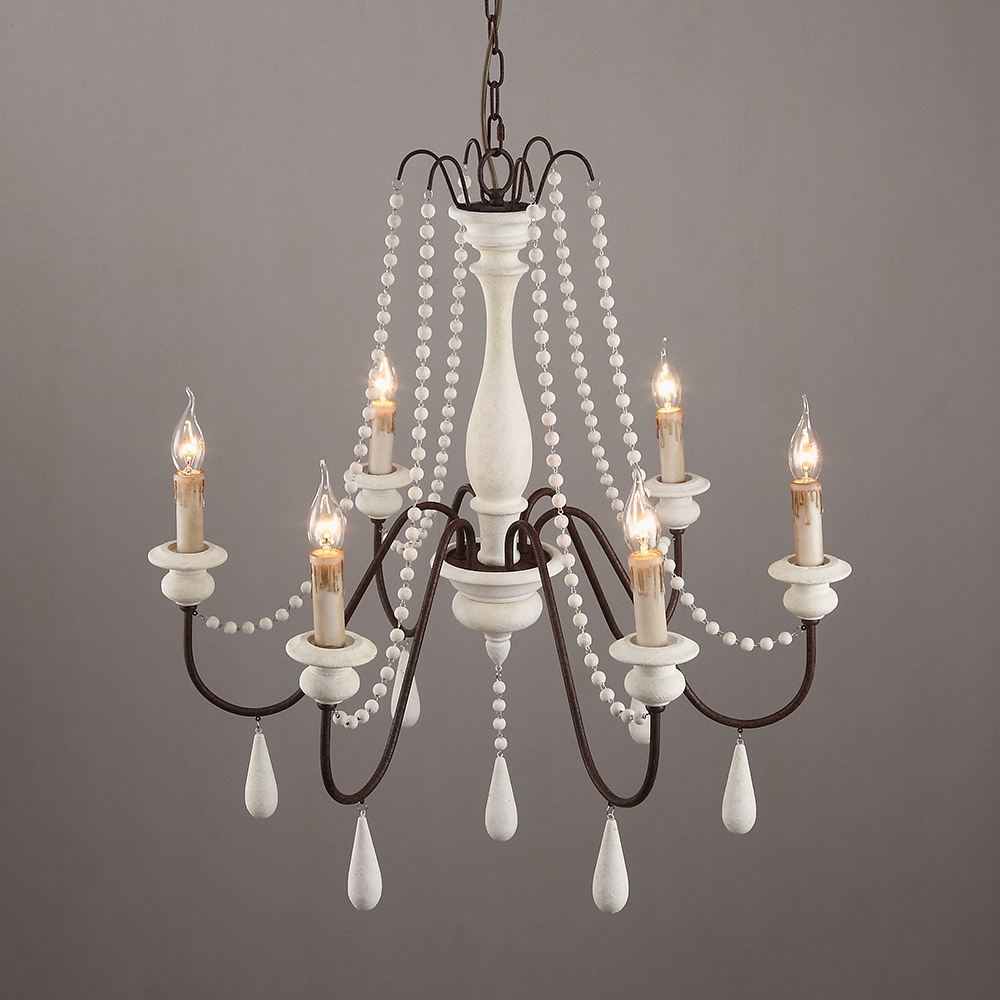 Customer Reviews for French Country Candle-Style Wood Bead Swag 1-Tier Wooden Chandelier 6-Light in White