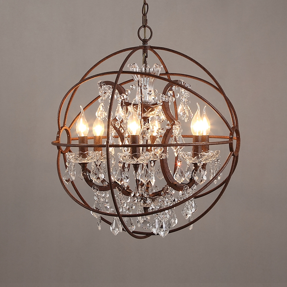 Questions and Answers for Modern 6 Lights Clear Crystal Rust Metal Orb Chandelier