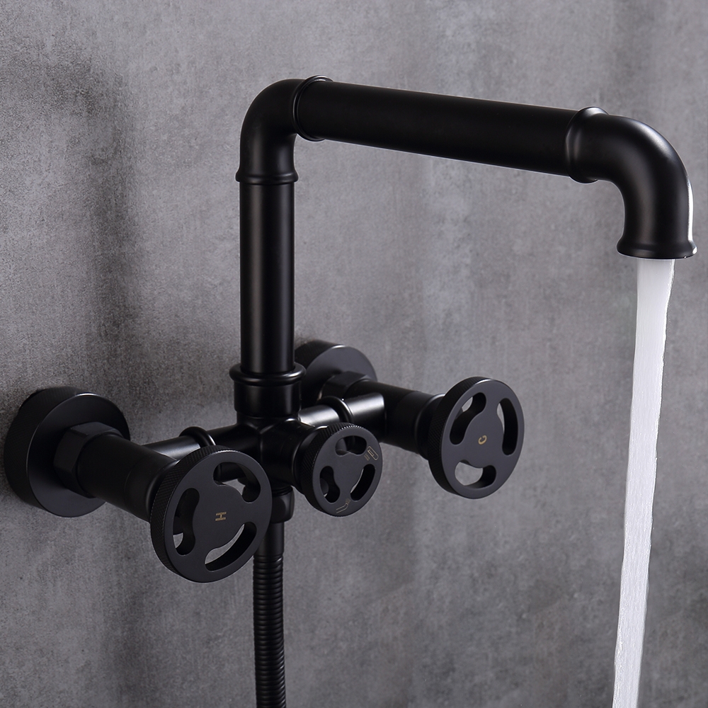Avaliações de clientes sobre Torneira de banheira Ruth Industrial Pipe Matte Black montada na parede com chuveiro de mão