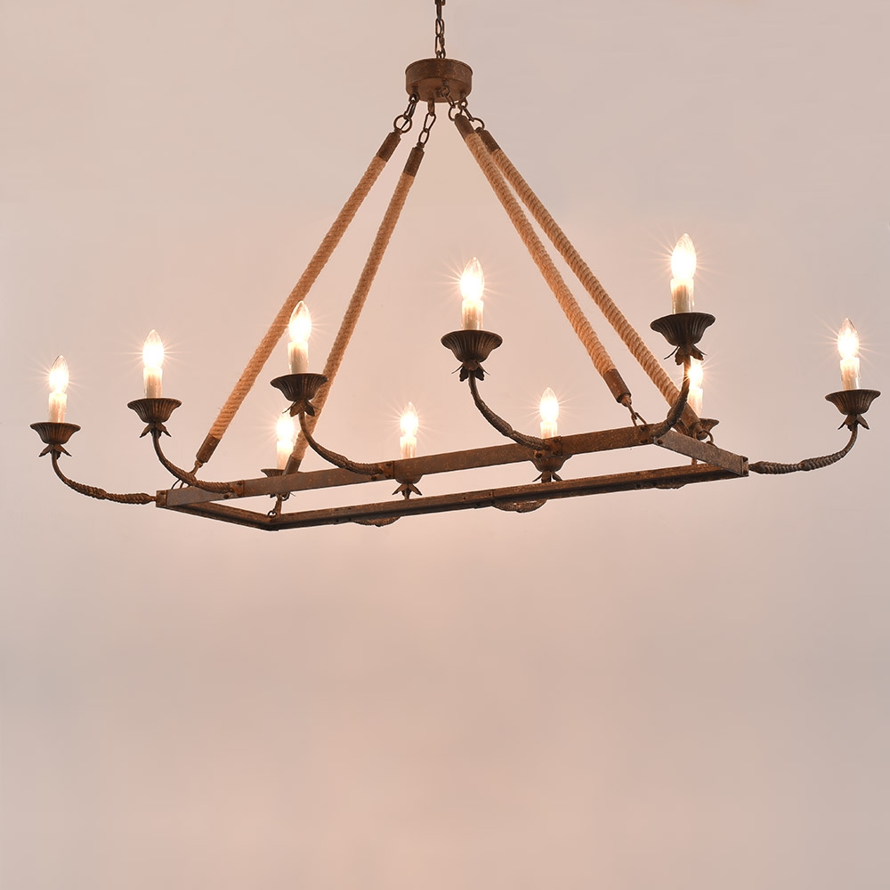 Recensioni dei clienti per Lampadario lineare rettangolare Candlely Vintage a 10 luci in corda di canapa ruggine