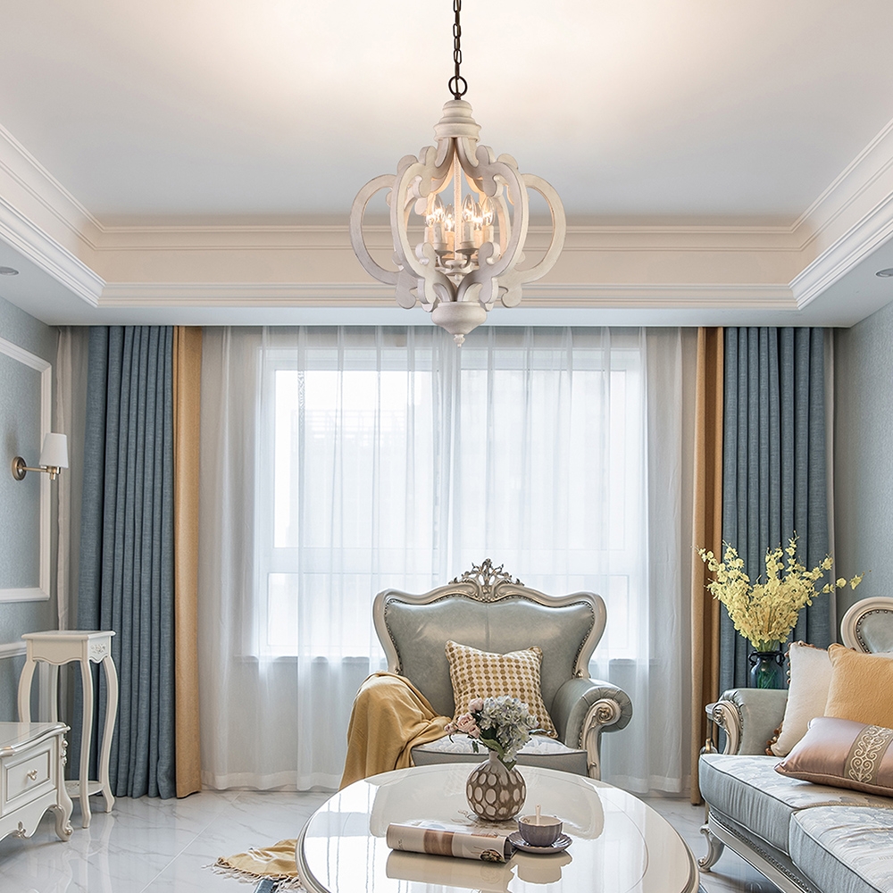 Questions and Answers for French Country Weathered Wood & Iron 6-Light Candle-Style Chandelier in Distressed White