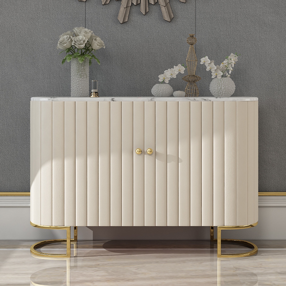 Questions and Answers for Epaule Off White Modern Sideboard Buffet PU Leather Sideboard Cabinet with Drawers Gold