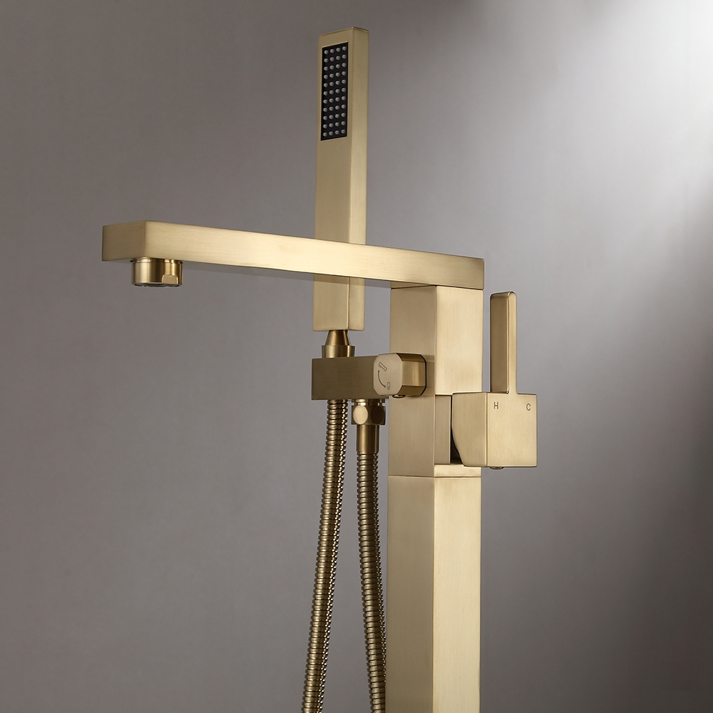 Pytania i odpowiedzi dla Wolnostojący kran wannowy złoty szczotkowany mosiądz z prysznicem ręcznym