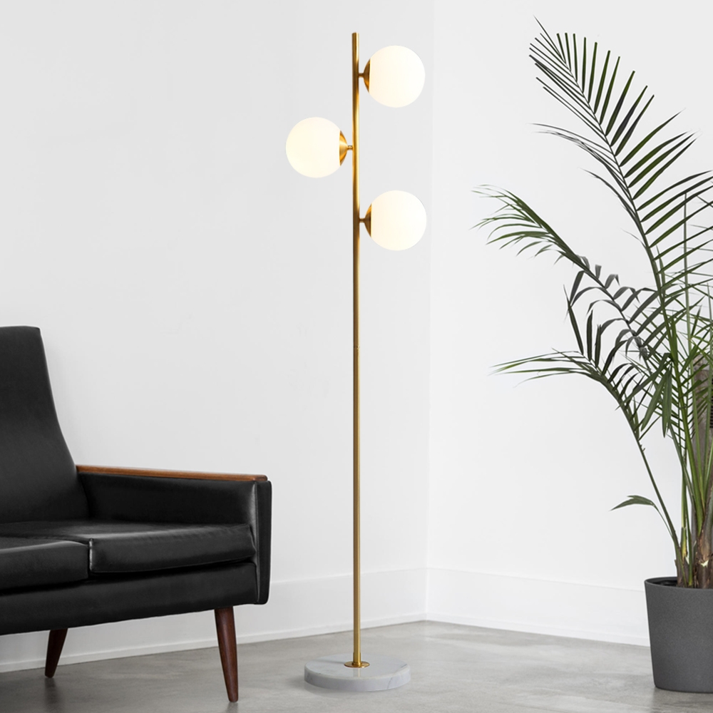 Customer Reviews for Modern 3-Light Gold Tree Floor Lamp White Glass Globe Shade Marble Base