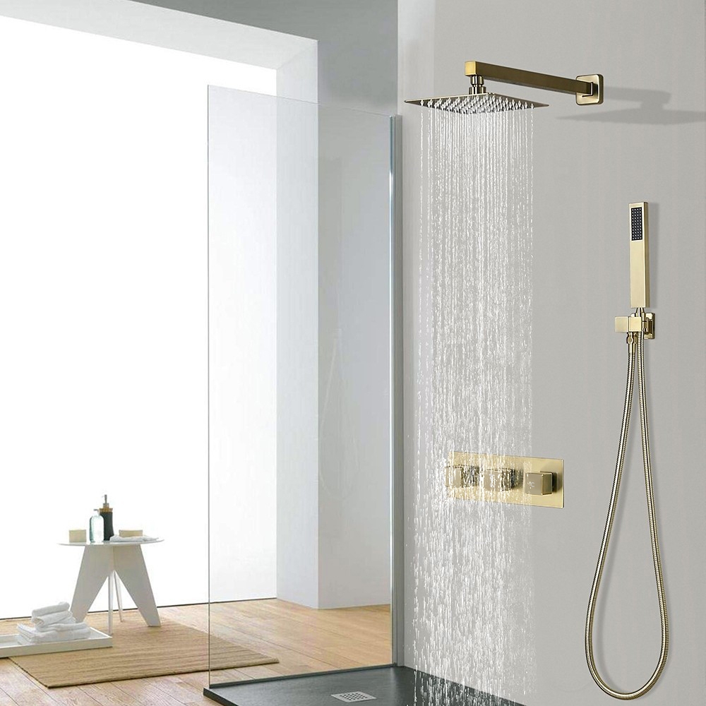 Customer Reviews for Modern Square Rain Shower Head Wall Mounted Solid Brass Shower Mixer in Brushed Gold