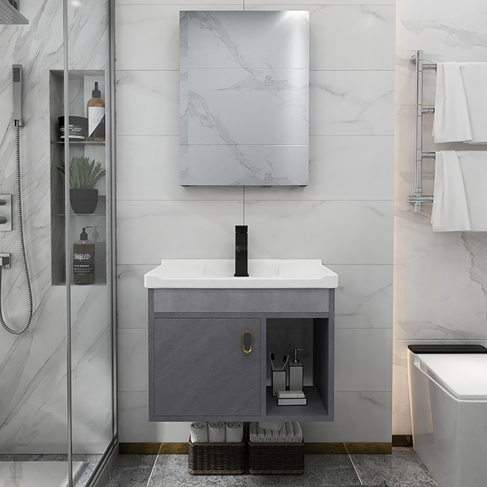 Customer Reviews for 24" Gray Floating Single Vanity with Ceramic Top Bathroom Cabinet with Door