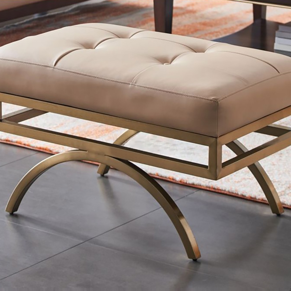 Questions and Answers for Beige Stool Leather Upholstered Ottoman Stool Gold Legs