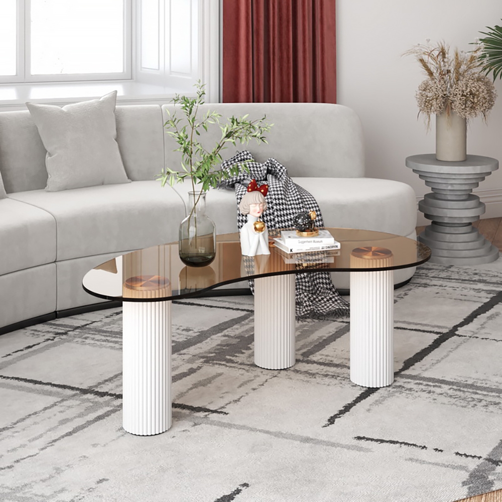 Questions et Réponses pour Table basse blanche moderne avec verre trempé et 3 pieds