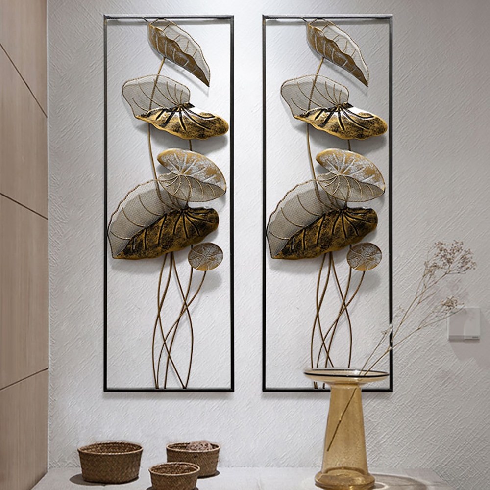 Otázky a odpovědi pro 35,8 „2dílná sada nástěnných dekorací z kovových listů lotosu pro obývací pokoj s černým rámem