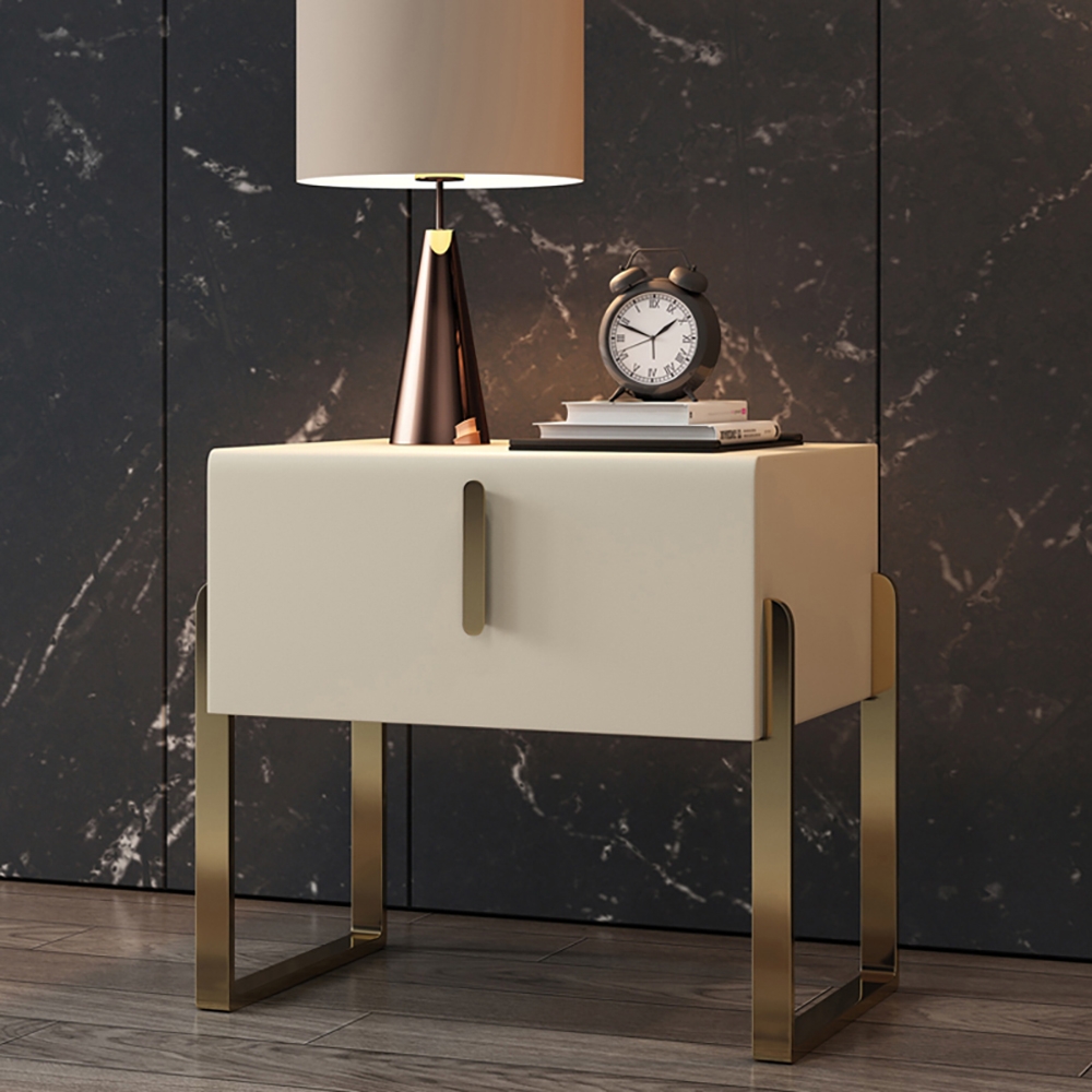 Customer Reviews for Modern Nightstand Off White Leather Upholstery 1-Drawer Bedside Table
