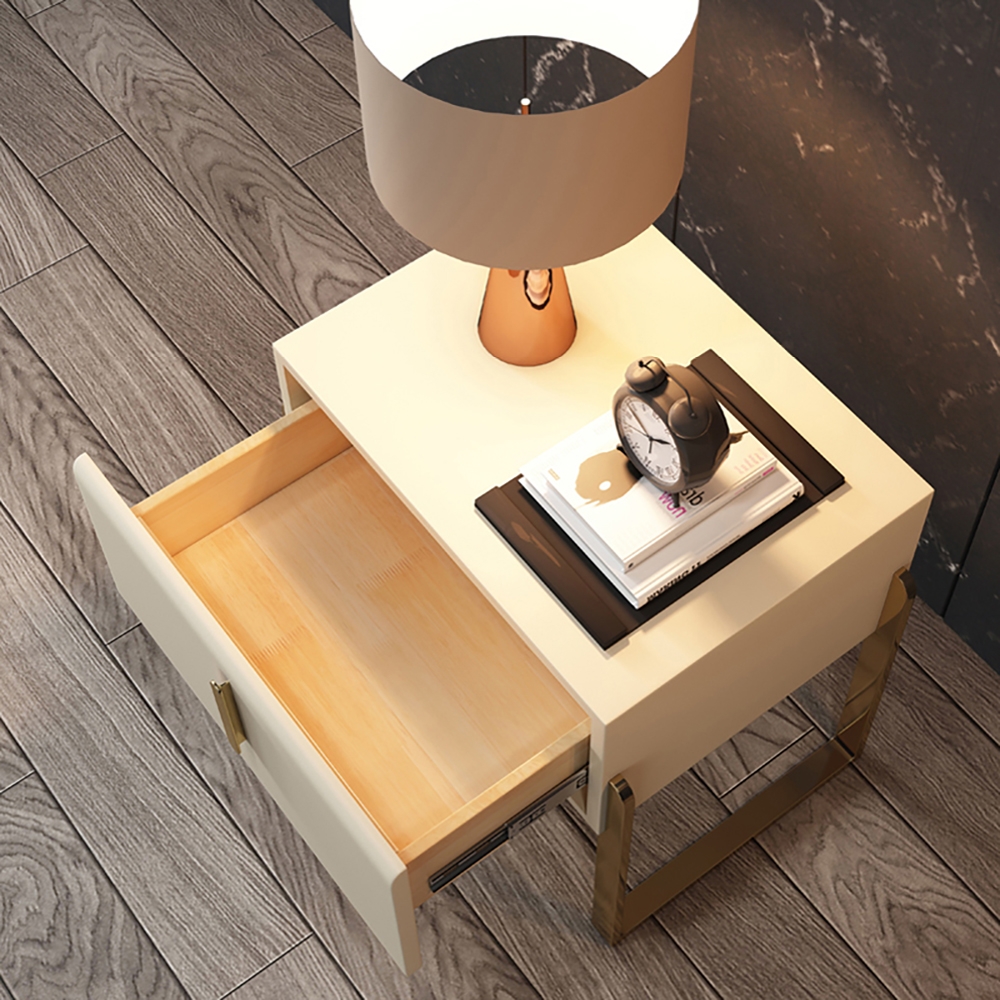 Customer Reviews for Modern Nightstand Off White Leather Upholstery 1-Drawer Bedside Table