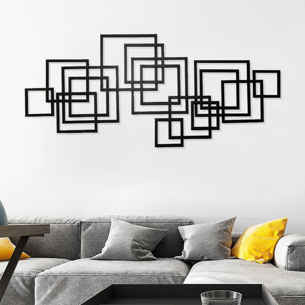 Questions and Answers for 47.2" Modern Rectangle Black Wall Decor Minimalist Metal Geometric Art for Living Room