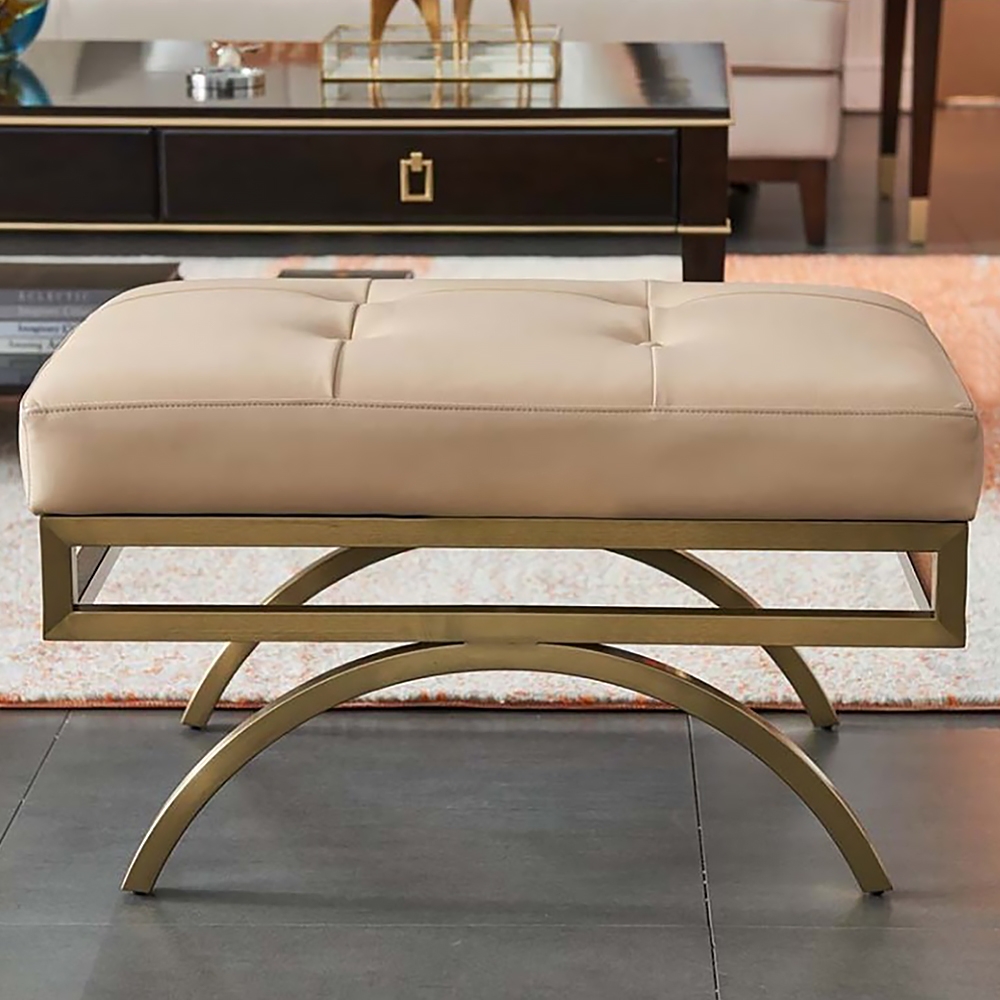 Questions and Answers for Beige Stool Leather Upholstered Ottoman Stool Gold Legs