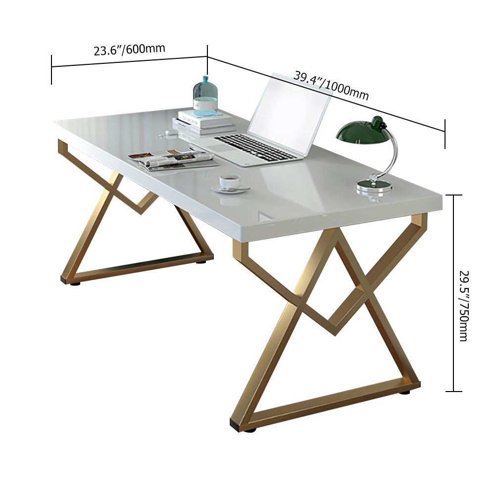 39.4" Modern White Rectangular Writing Desk with Gold Base weights dimensions image