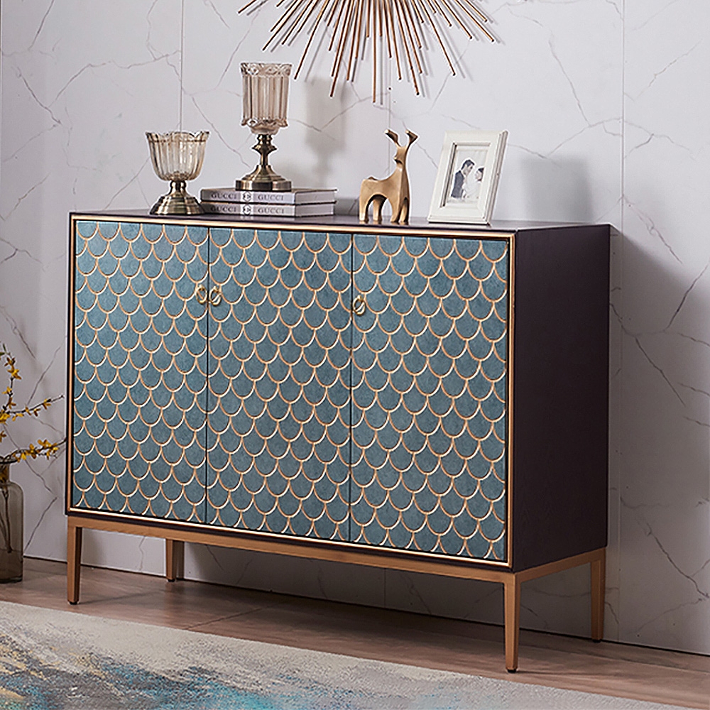 Questions and Answers for Modern medium sideboard with tiered pattern, doors and shelves