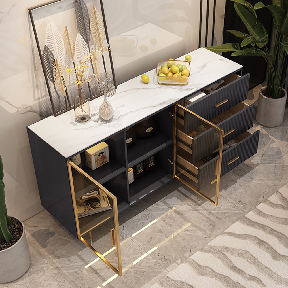 Questions and Answers for Cofab 59" Sideboard Sintered Stone Top Luxury Buffet Tempered Glass Doors in Large