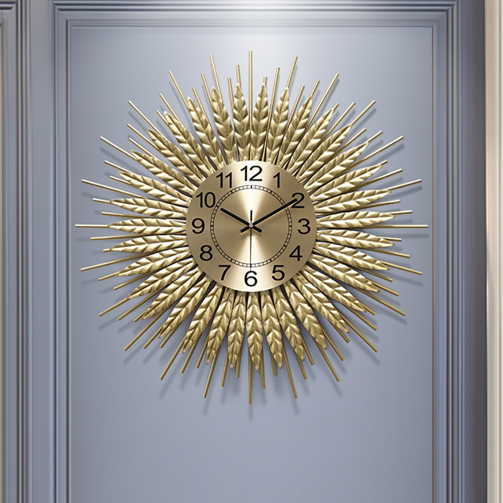Perguntas e respostas para Relógio de parede grande 3D Sunburst Metal de grandes dimensões Wheat Home Decor