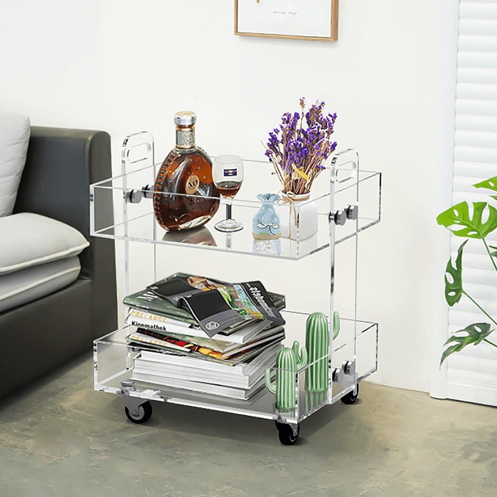Customer Reviews for Modern Acrylic Rolling Bar Cart  End Table with Handles