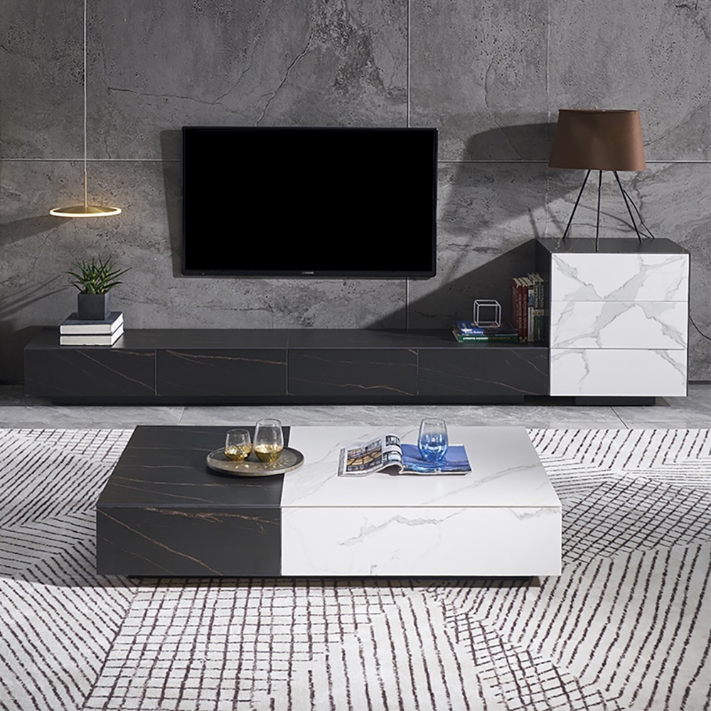 Questions and Answers for Black & White Coffee Table with Storage Rectangle Sintered Stone Top & Wood Drawers