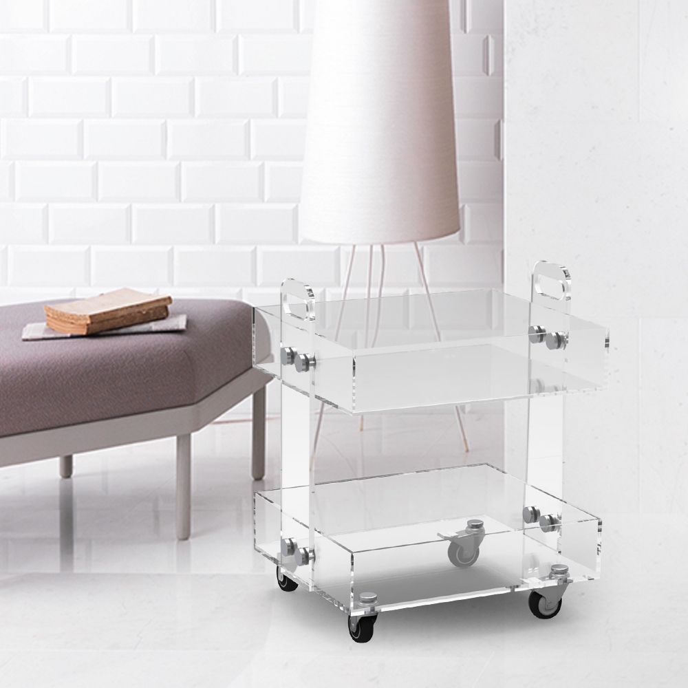 Customer Reviews for Modern Acrylic Rolling Bar Cart  End Table with Handles