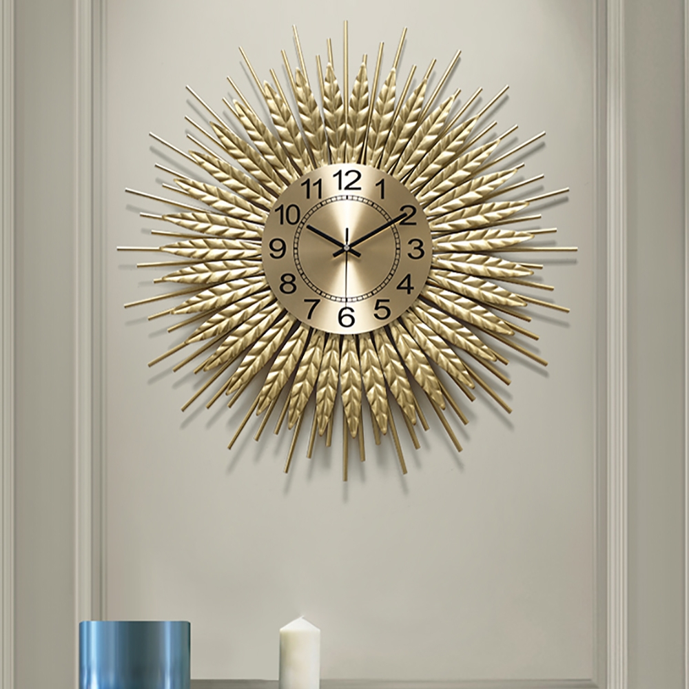 Perguntas e respostas para Relógio de parede grande 3D Sunburst Metal de grandes dimensões Wheat Home Decor
